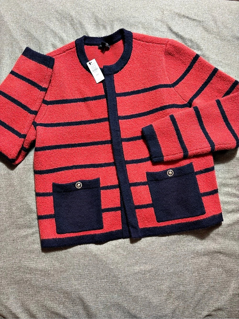 Talbots Striped Cardigan in Red & Blue Size Medium NWT